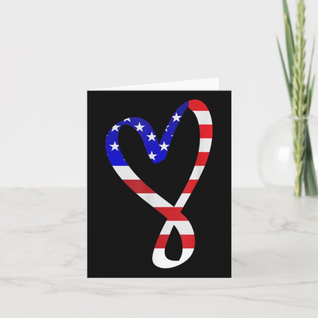 Usa Flag American Patriotic Heart Armed Forces Mem Card (Front)