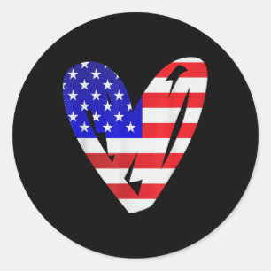 Usa Flag American Patriotic Heart Armed Forces Mem Classic Round Sticker