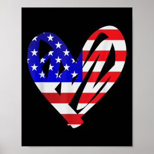 Usa Flag American Patriotic Heart Armed Forces Mem Poster