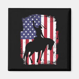 Usa Flag American Pride Texas Horseback Riding Cow Magnet
