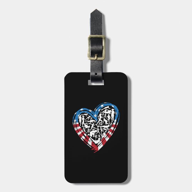 USA Flag American Runner - Running Heart Luggage Tag (Front Vertical)