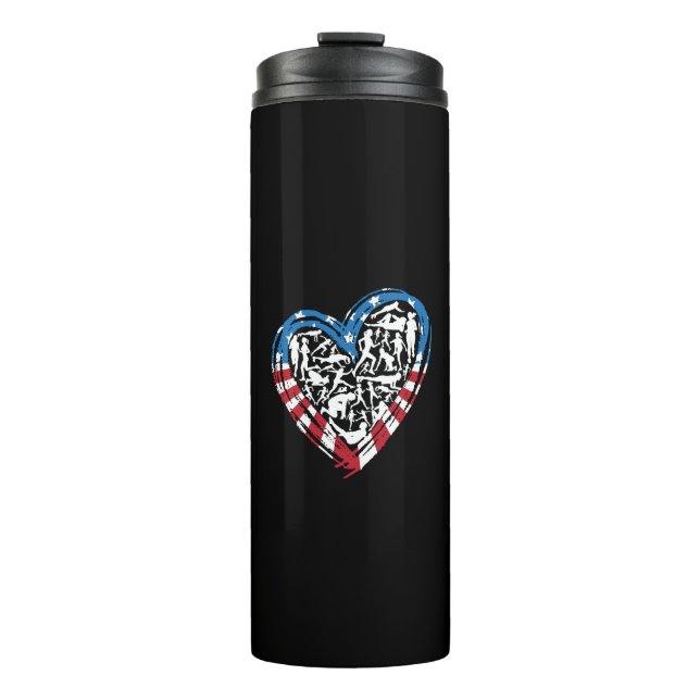 USA Flag American Runner - Running Heart Thermal Tumbler (Front)