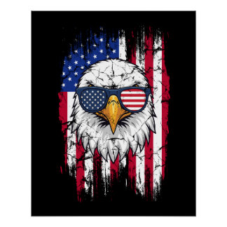 USA Flag And American Bald Eagle Grunge Poster