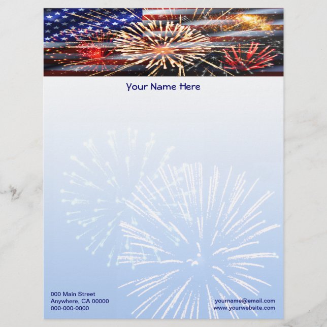 USA Flag and Fireworks Letterhead Template (Front)