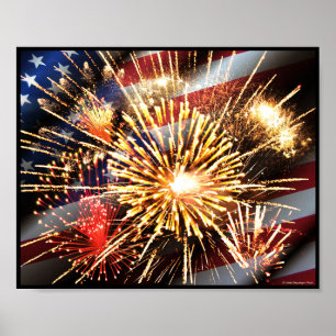 USA Flag and Fireworks Poster
