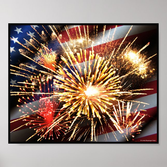 USA Flag and Fireworks Poster (Front)