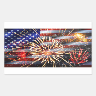 USA Flag and Fireworks Rectangular Sticker