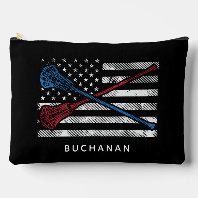 USA Flag and Lacrosse Bats Custom Accessory Pouch (Front)