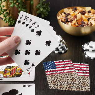 USA Flag and Leopard Print Playing Cards