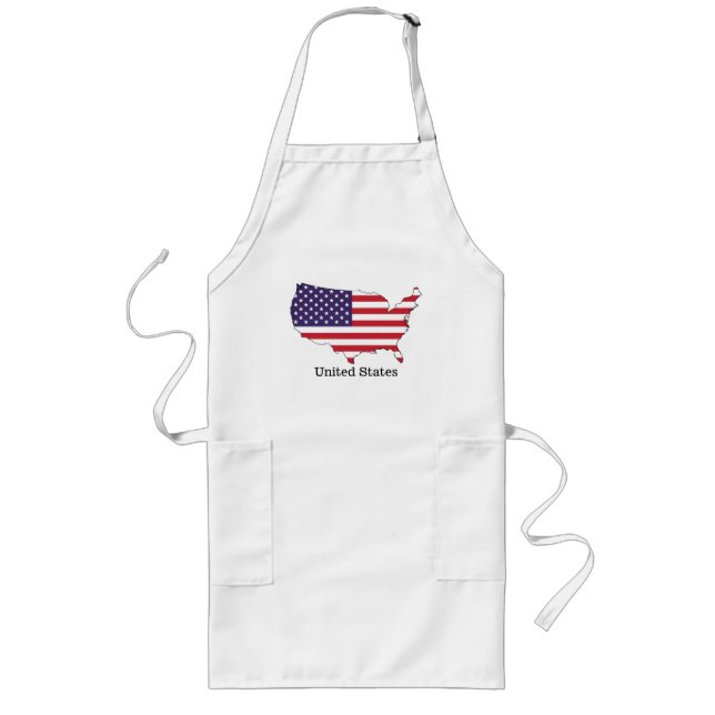 USA Flag and Map Souvenir Design Long Apron (Front)