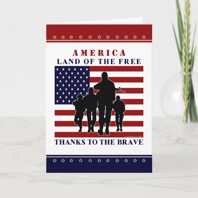 USA Flag and Soldiers- Happy Independence Day Card (Front)