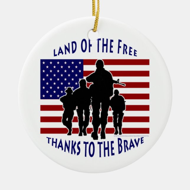 USA Flag and Soldiers Silhouette Ornament (Front)
