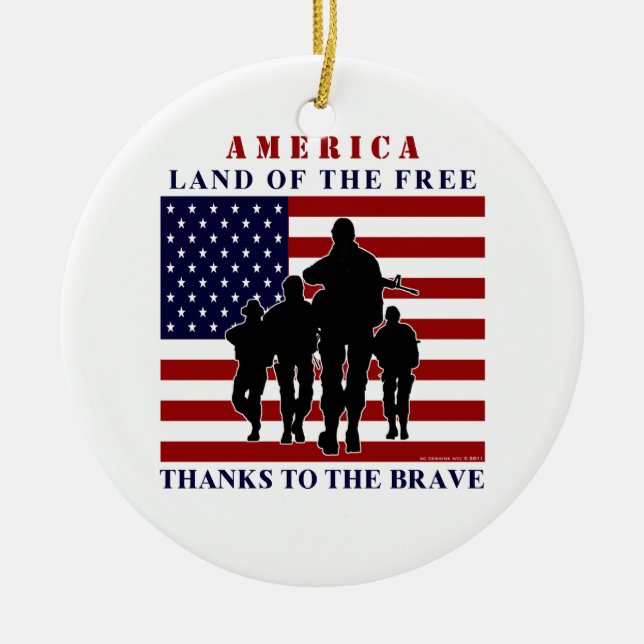 USA Flag and Soldiers Silhouette Ornament (Front)