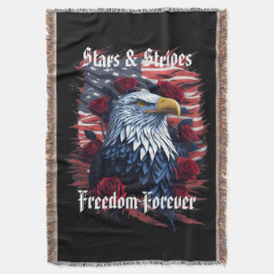 USA Flag Bald Eagle & Roses Stars & Stripes  Throw Blanket
