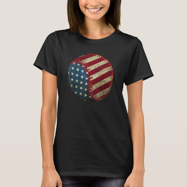 USA Flag Baseball Ball Sports  & Players Internati T-Shirt (Front)