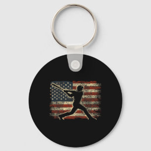 Usa Flag Baseball Player American Flag Baseball Key Ring