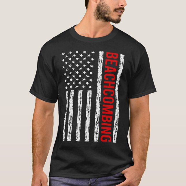 USA Flag Beachcombing Beachcomber T-Shirt (Front)