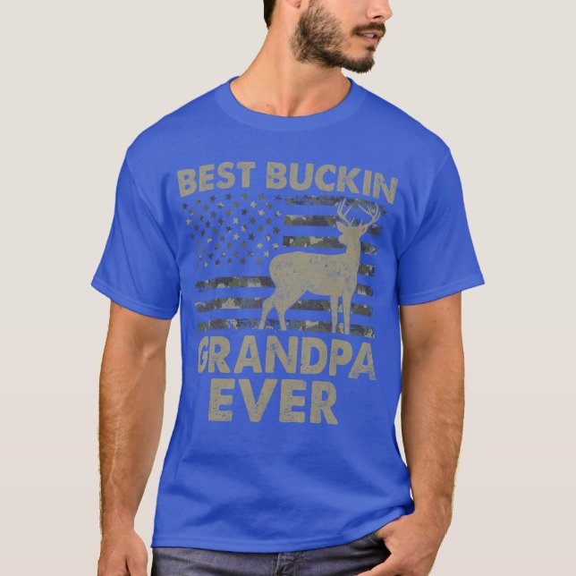 USA Flag Best Bucking Grandpa Ever Hunting Grandpa T-Shirt (Front)