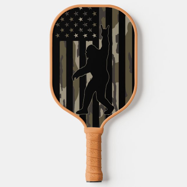 USA Flag Bigfoot Bottomland Camo Pickleball Paddle (Front)