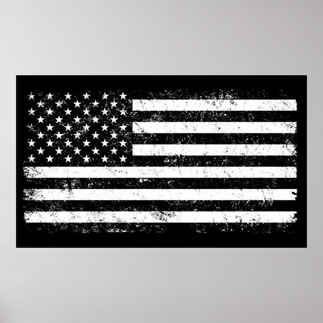 USA Flag, Black and White Poster (Front)