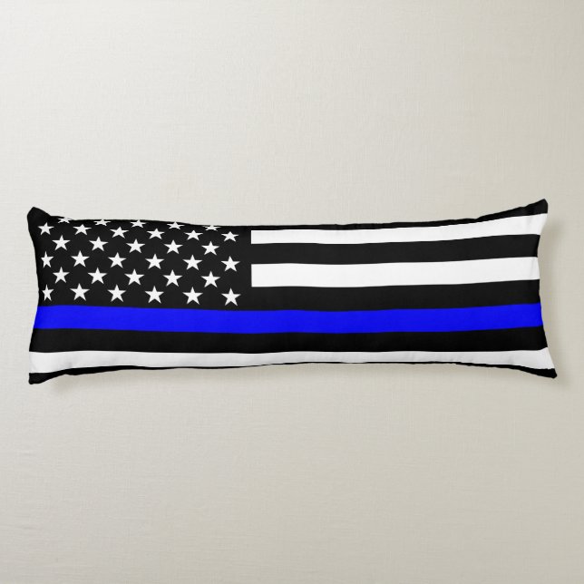 USA Flag Black and White Thin Blue Line Decor Body Cushion (Back)