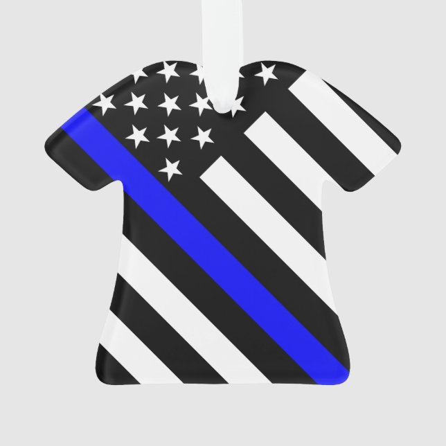 USA Flag Black and White Thin Blue Line Ornament (Back)