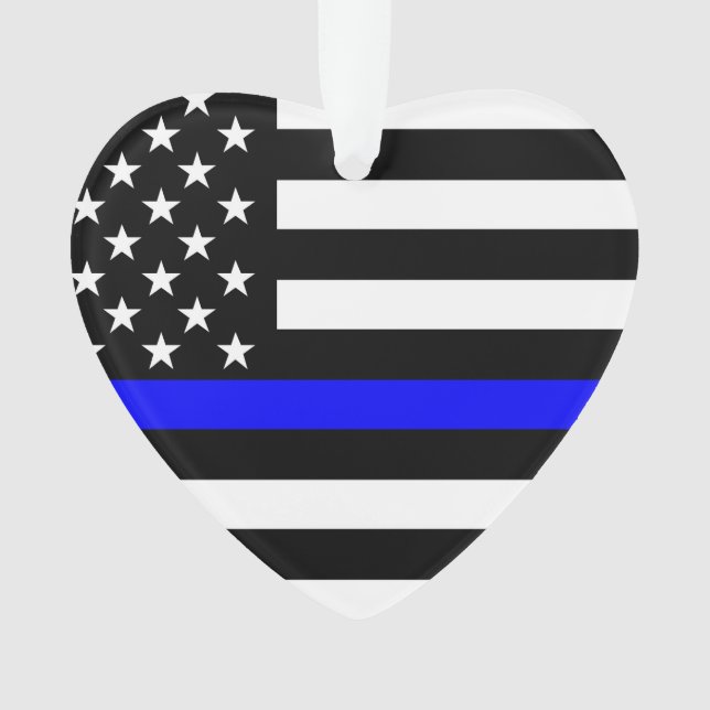 USA Flag Black and White Thin Blue Line Ornament (Front)