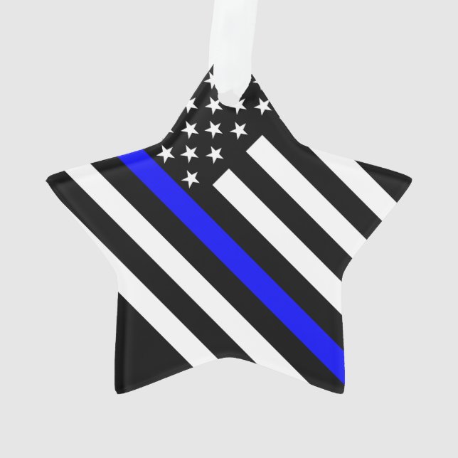 USA Flag Black and White Thin Blue Line Ornament (Back)