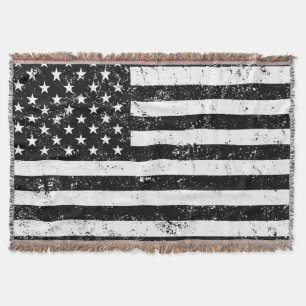 USA Flag, Black and White Throw Blanket