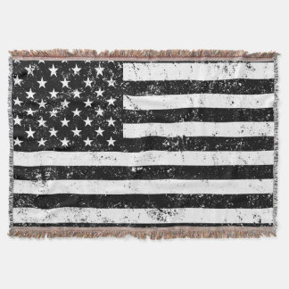 USA Flag, Black and White Throw Blanket