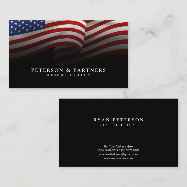 USA Flag | Black Business Card (Front/Back)