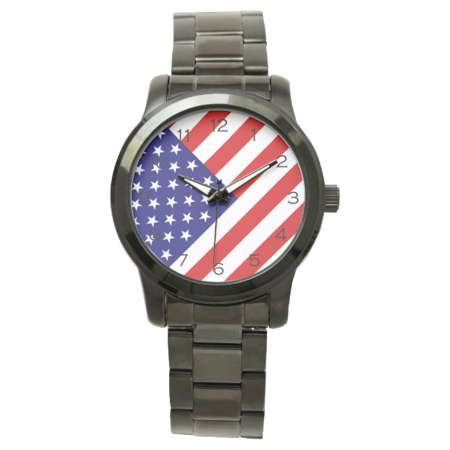 USA Flag Black Numbers wacnt Watch (Front)