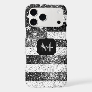 USA flag black white silver sparkles Monogram