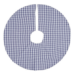 USA Flag Blue and White Gingham Checked Faux Linen Tree Skirt