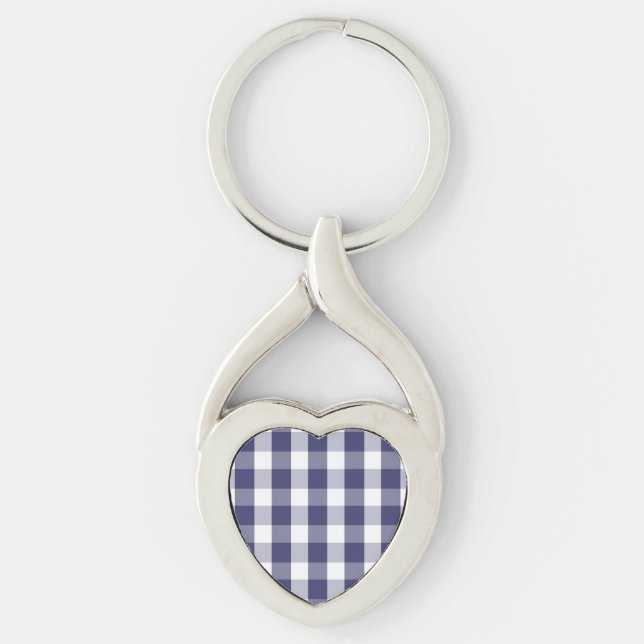 USA Flag Blue and White Gingham Checked Key Ring (Front)