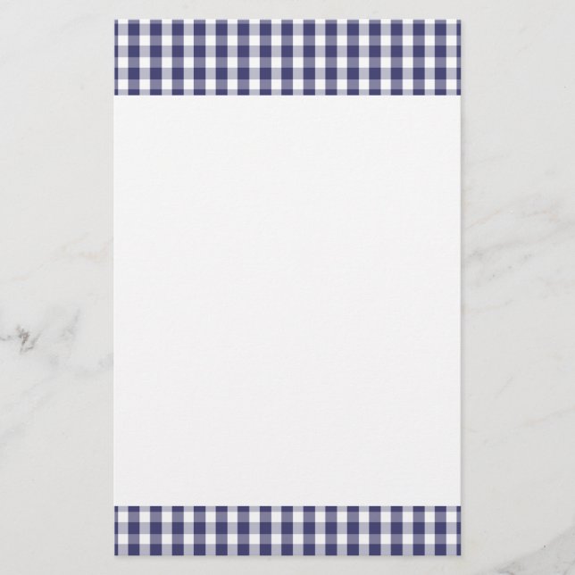 USA Flag Blue and White Gingham Checked Stationery (Front)