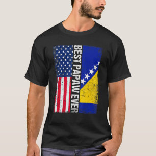 Usa Flag & Bosnia And Herzegovina Flag Best Papaw  T-Shirt