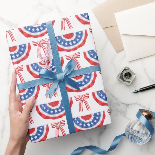 USA Flag Bunting and Bows American Summer Wrapping Paper (Gifting)