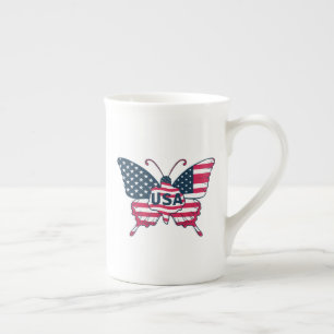 USA Flag Butterfly Patriotic American Pride Design Bone China Mug