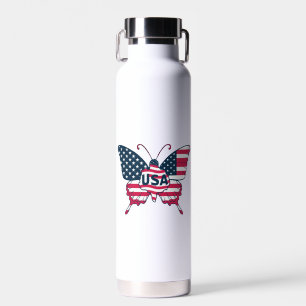 USA Flag Butterfly Patriotic American Pride Design Water Bottle