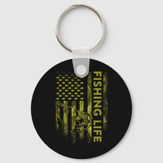 Usa Flag Camouflage Fishing Life  Key Ring (Front)
