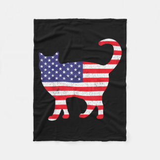 USA Flag Cat Funny 4th Of July Independence Day Fleece Blanket