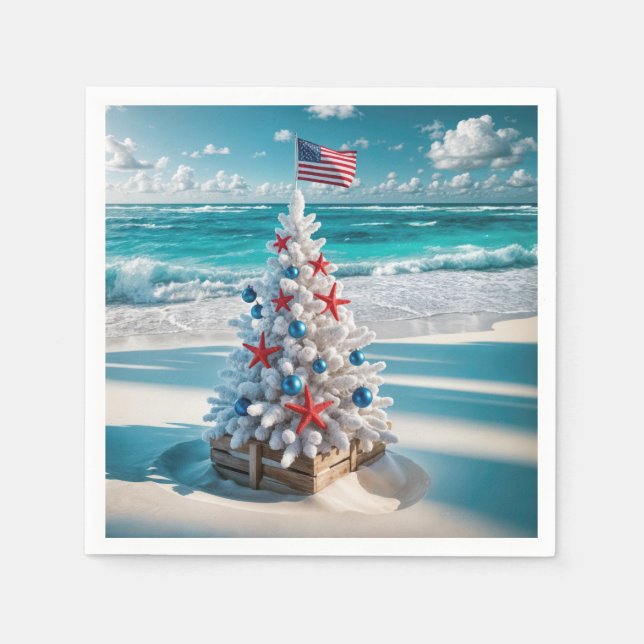 USA Flag Christmas Tree Napkin (Front)