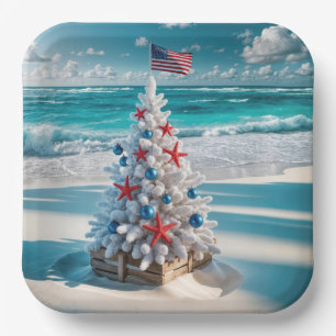 USA Flag Christmas Tree Paper Plate