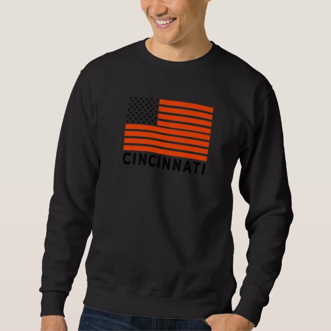USA Flag Cincinnati Orange & Black Cincinnati Amer Sweatshirt (Front)