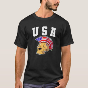 USA Flag Colour Mohawk Skull National American Tea T-Shirt