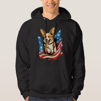 USA Flag Corgi 4th of July  for Dog Owners Hoodie