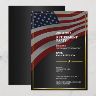USA Flag | Corner | Gold Frame | Luxury Black Invitation