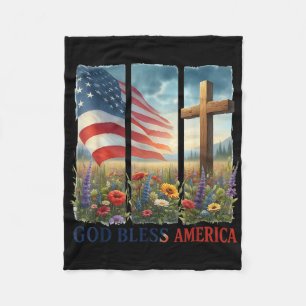 Usa Flag Cross Floral Christian Women God Bless Am Fleece Blanket