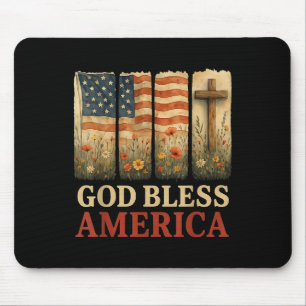 Usa Flag Cross God Bless America Floral Christian  Mouse Pad